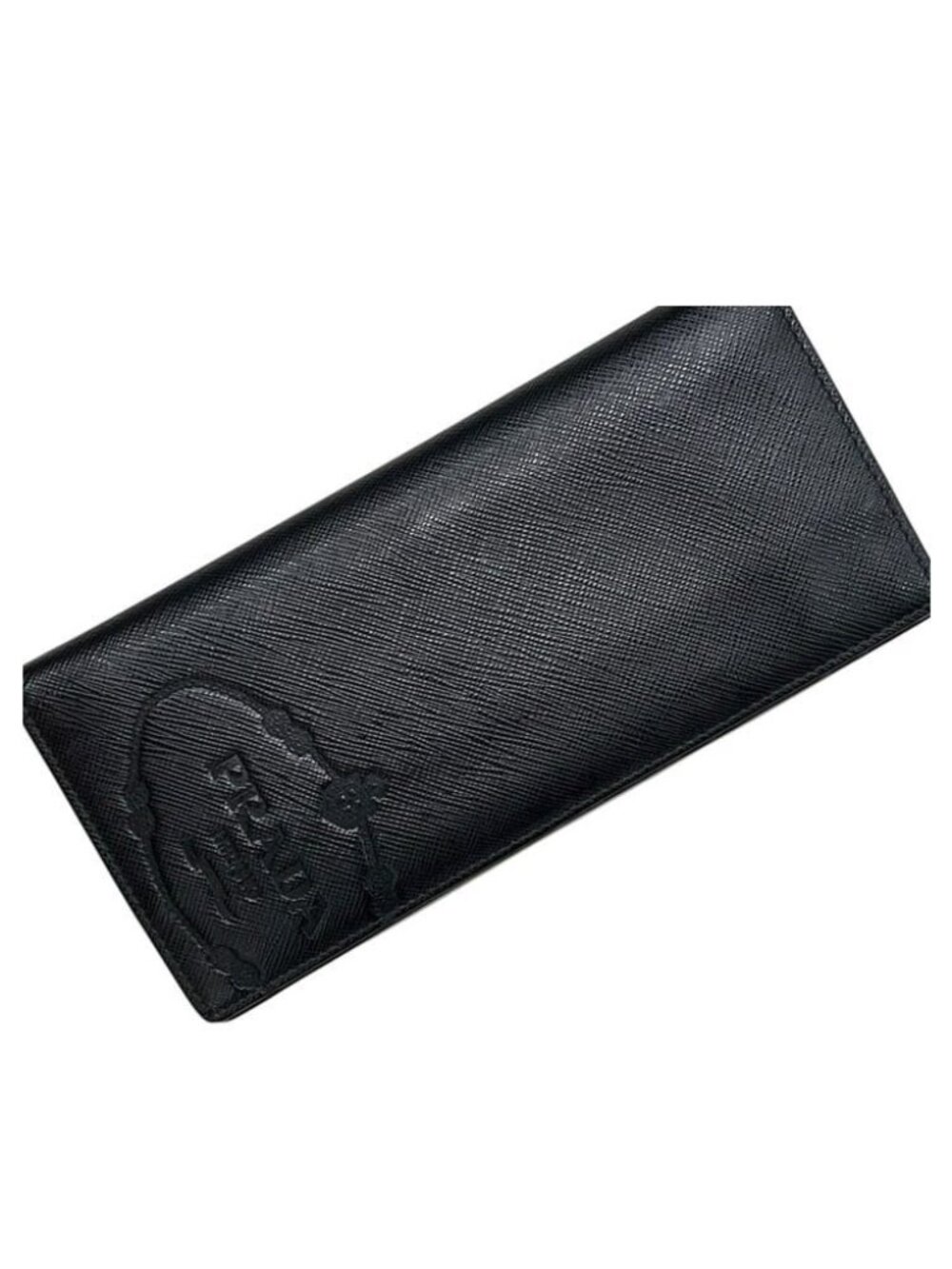 Prada Bifold Wallet Leather Saffiano Nero Black Embossed Logo